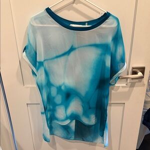 T Tahari Teal and White Blouse